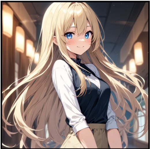 smiling anime girl with long hair