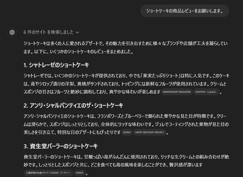 ショートケーキの商品レビューをお願いします。