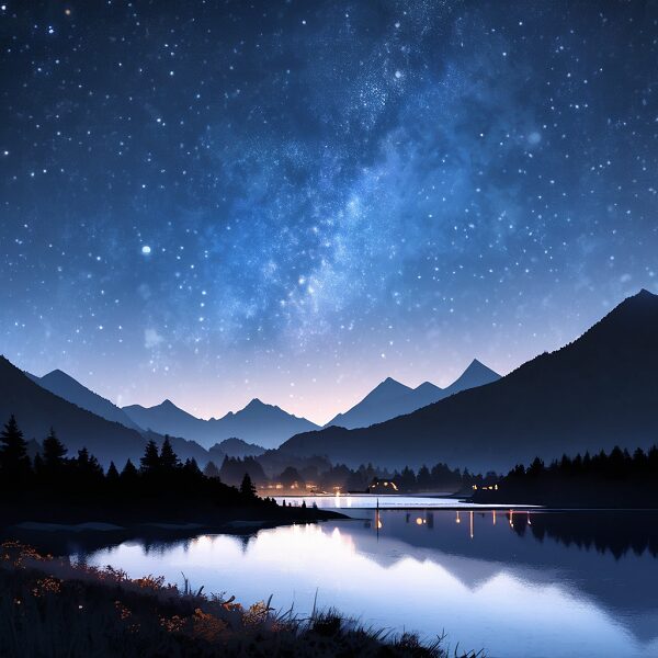 Create a blog thumbnail featuring a mountain landscape under a starry night sky.