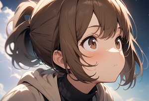 A girl looking up at the sky with a questioning gaze
