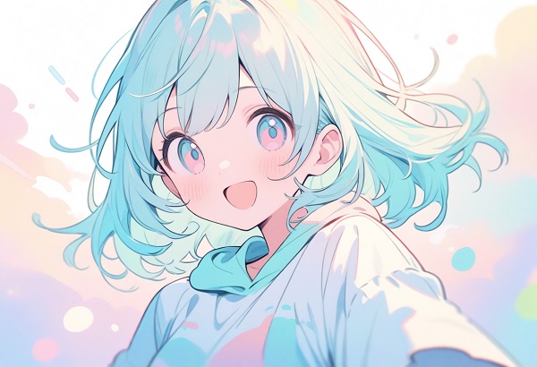 a cheerful anime girl, pastel colors, hand-drawn look.hand drawn style.