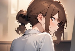 A girl turning her back, glancing angrily over her shoulder