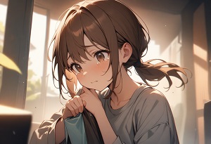 A girl wiping away tears with her sleeve