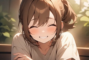 A girl with her eyes closed, smiling peacefully
