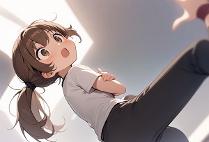 A girl jumping back with a startled expression