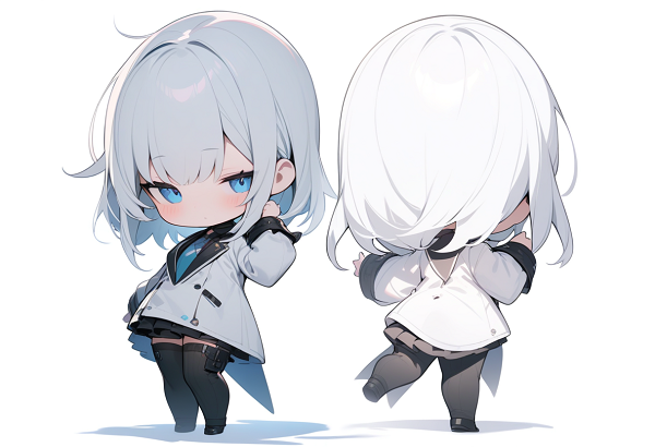 A cute chibi character standing on a white background